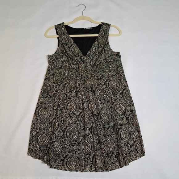 Fit & Flare Lined Netting Dress Size M Wrap Top Sleeveless Smocked Elastic Waist - Picture 4 of 15